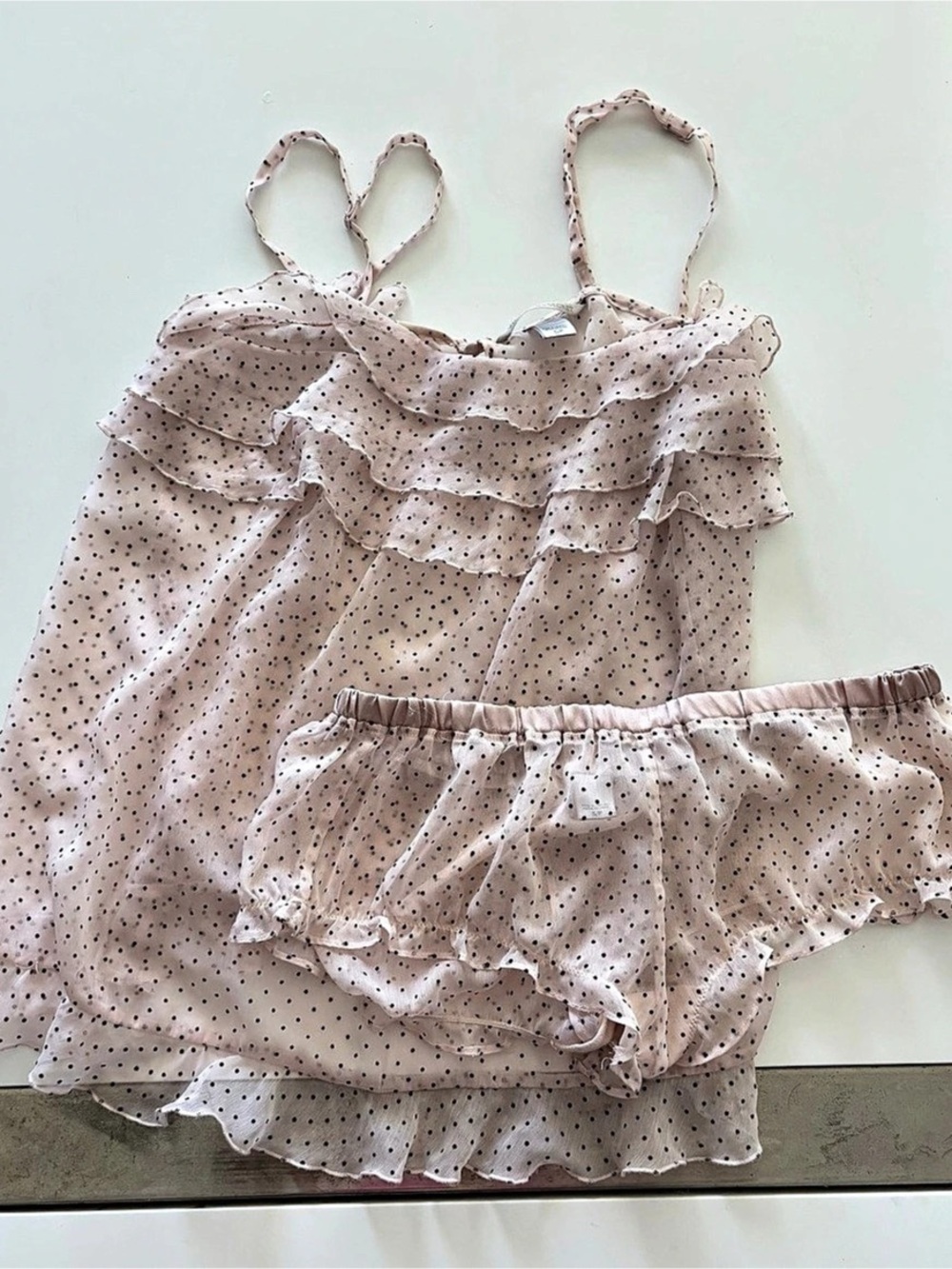 Victoria's Secret Polka Dot Ruffle Cami Set in Pink Size Small Like New